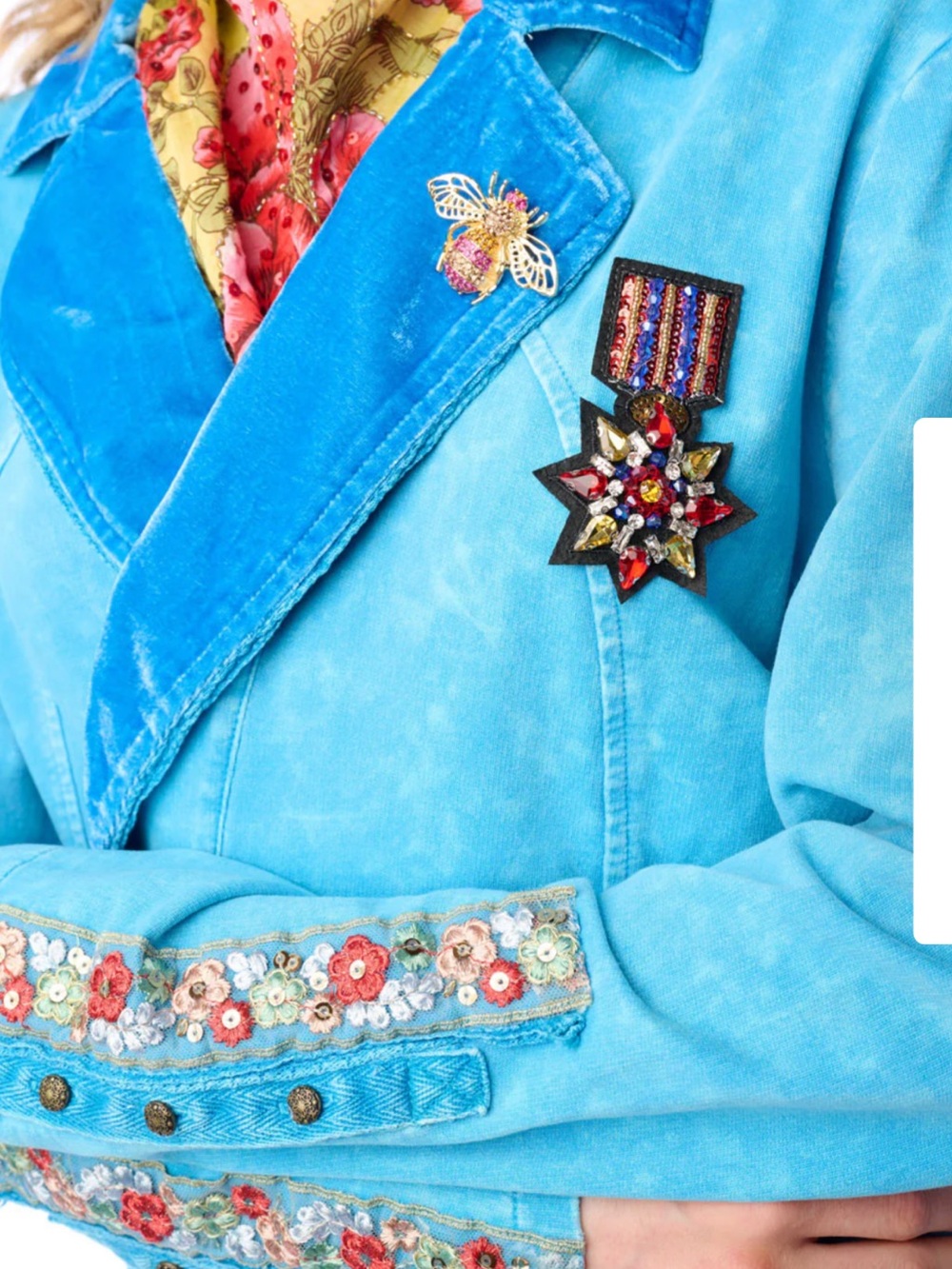 NWT Aratta Silent Journey- Colonel Jacket Embroidered & Velvet Detail Blazer - Picture 5 of 14